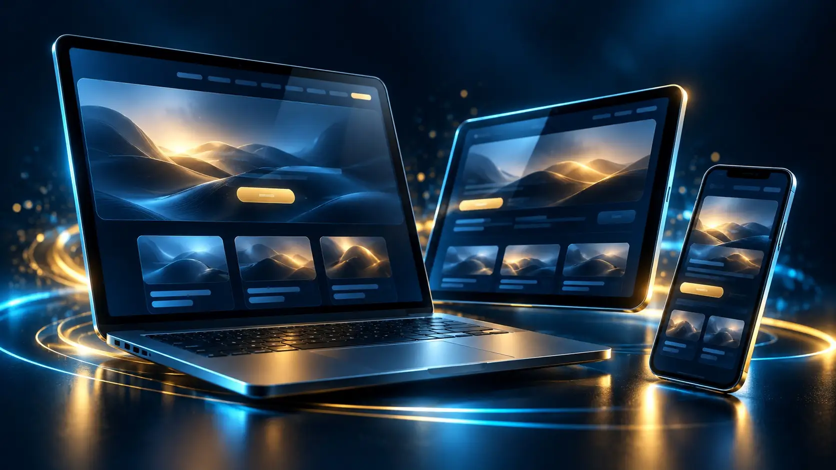 A website shown on a laptop, tablet and phone